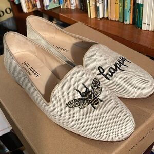 Jon Josef Bee Happy Flats 7 Cream Loafers Embroidery
